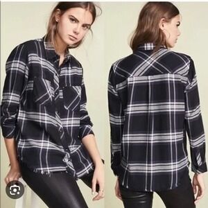 Rails Shirt LEO Snap Front Shirt L Black White 90s Grunge Indie Dark Cool Girl